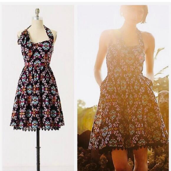 Anthropologie Edme & Esyllte Full Skirted Pinup Girl Primula Halter Dress 4 - Picture 1 of 15